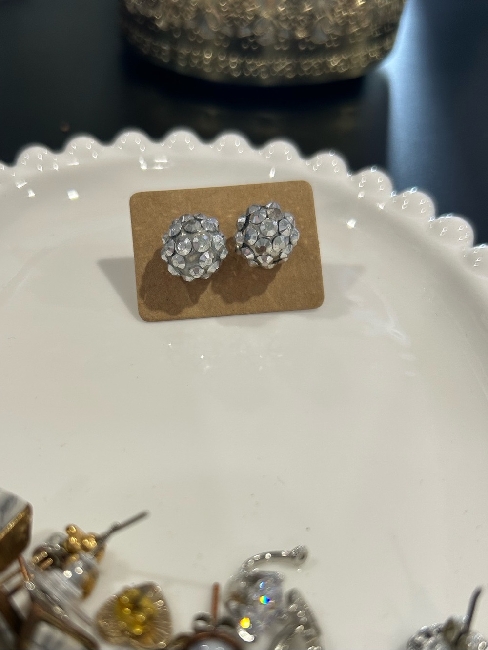 Crystal Ball Stud Earrings - Silver